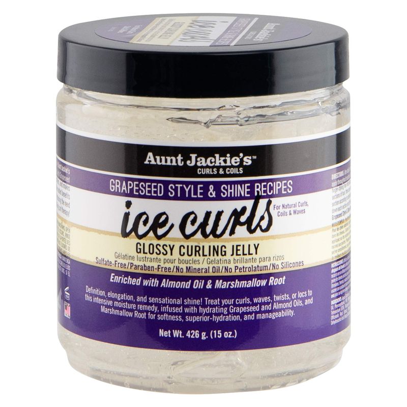 Aunt Jackie's Grapeseed Style and Shine Recipes Ice Curls Glossy Curling Jelly, Hydrates, Softens, Makes Waves, Curls and Coils Easier to Style, 15oz