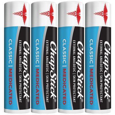 ChapStick Medicated Lip Balm 4-Pack - External Analgesic, Skin Protectant for Dry Lips &amp; Cold Sore Pain Relief, 0.15 Oz Ea