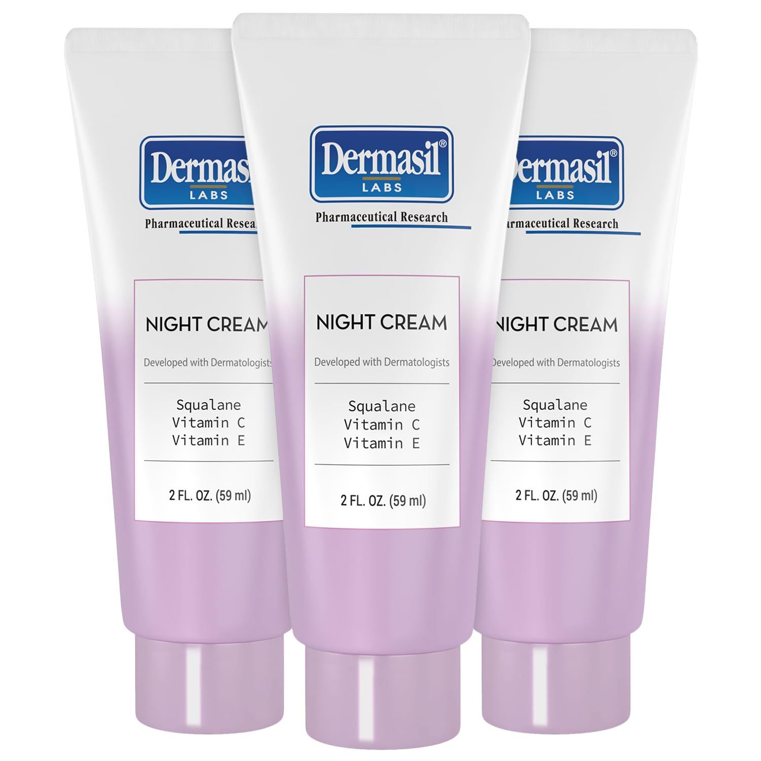 Dermasil Night Cream 3-Pack - Anti-Aging Face Moisturizer with Squalane, Hyaluronic Acid, Vitamin C, and Vitamin E, 2 Oz Ea