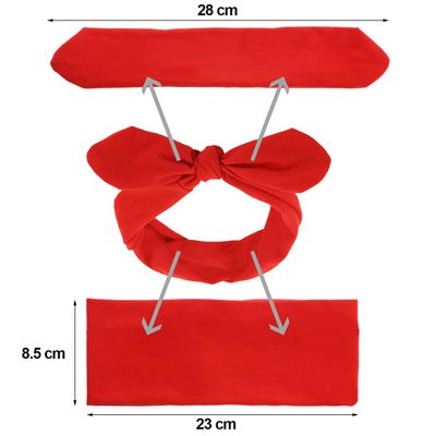 Hicarer 2 Pcs Valentine's Day Bandana Headband for Women Retro Cotton Wide Headwrap with Bows Vintage Valentine Day Decor Adjustable Rabbit Ear Bow Hairband for Women and Girls(Red and Black)