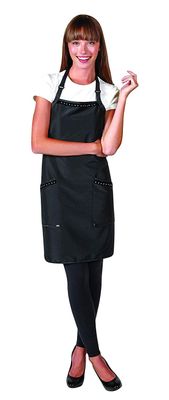 Betty Dain Glitz Salon Stylist Apron, Stylish, Lightweight, Versatile Color with Rhinestone Accents, Wrinkle Free Poly Nylon for Durability, Bottom Zipper Pockets, Adjustable Neck Closure, Black