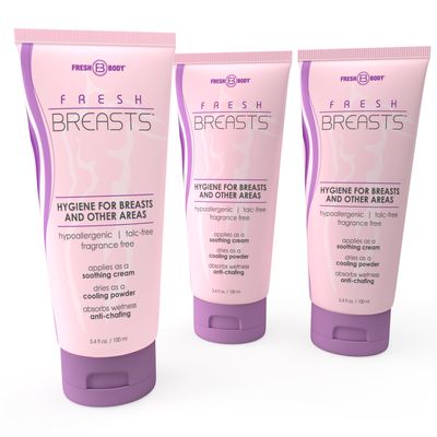 Fresh Body FB Breasts Anti Chafing Deodorant Lotion to Powder, 3.4 Fl Oz (3 Pack) Anti Chafe Cream Whole Body Deodorant for Women, Inner Thighs &amp; Areas that Sweat - No Talc, Aluminum and Fragrance