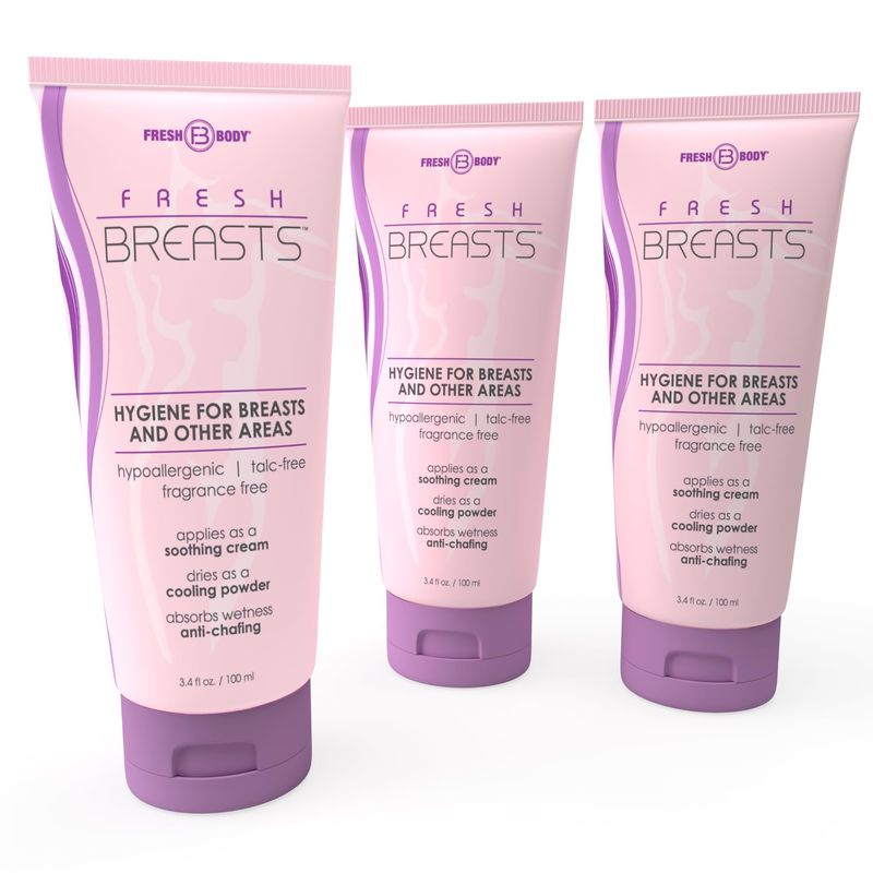 Fresh Body FB Breasts Anti Chafing Deodorant Lotion to Powder, 3.4 Fl Oz (3 Pack) Anti Chafe Cream Whole Body Deodorant for Women, Inner Thighs &amp; Areas that Sweat - No Talc, Aluminum and Fragrance