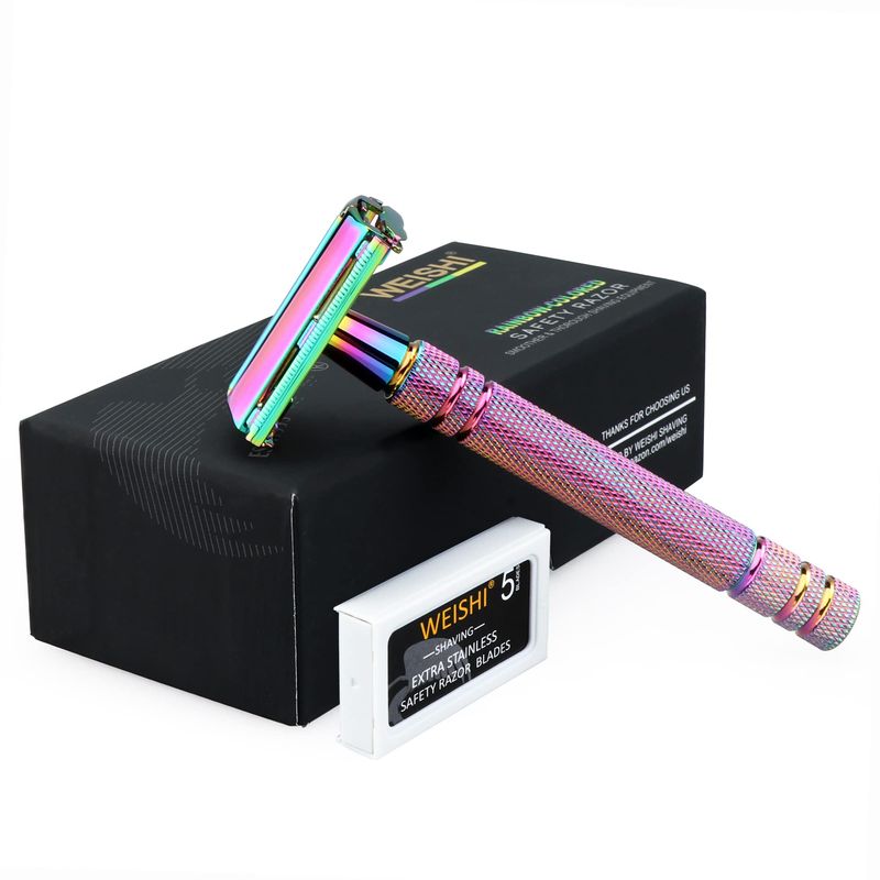 WEISHI Safety Razor Butterfly Open Double Edge Elegant Rainbow Color Womens Razor