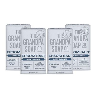 The Grandpa Soap Company Epsom Salt Bar Soap - Deep Cleansing Soap, Made with Epsom Salt and Baking Soda, Removes Dirt Grease and Grime, Vegan, For Face and Body, 4.25 Oz, 4 Pack