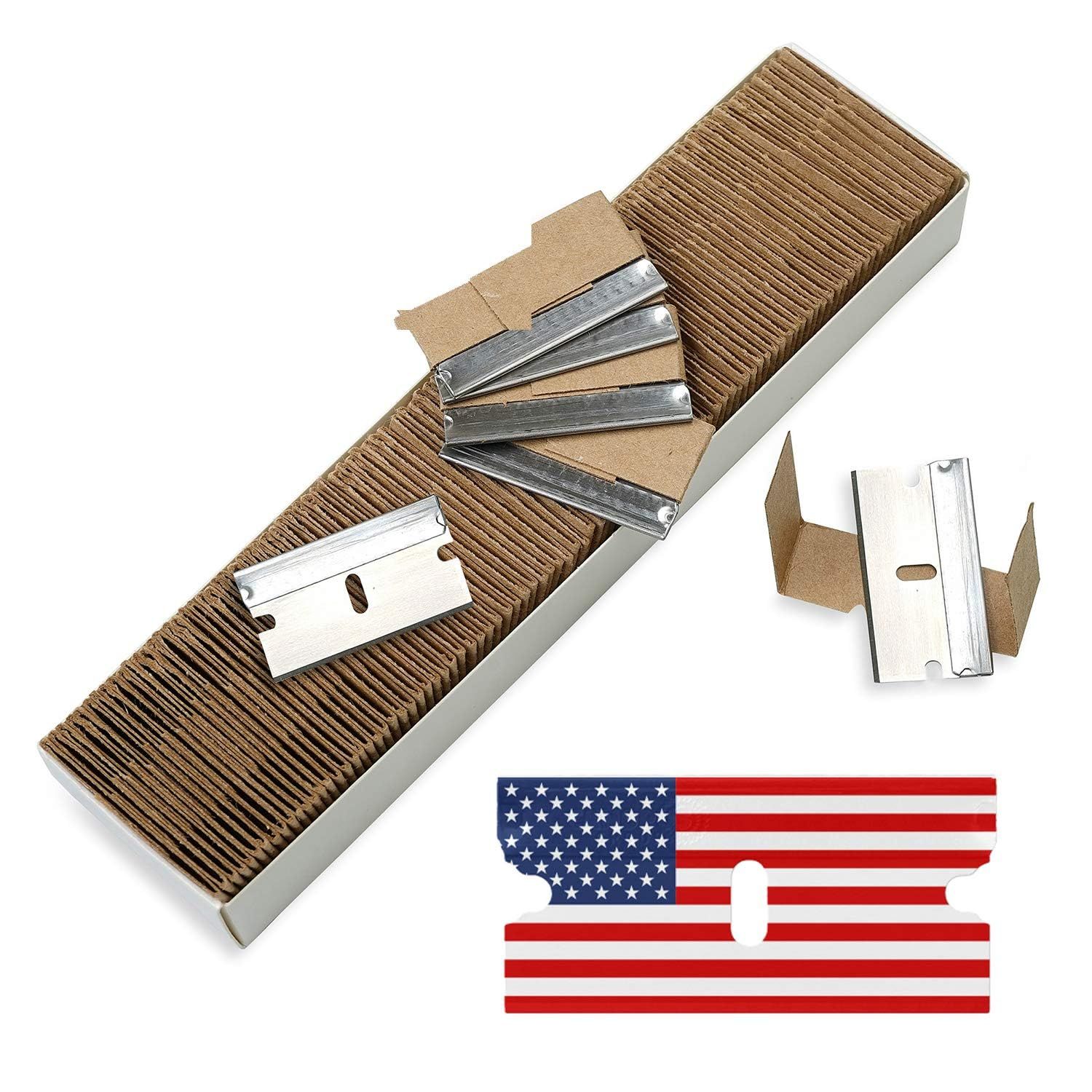 CANOPUS Single Edge Industrial Razor Blades, 100% Made in USA, Heavy Duty Straight Edge Razors, Box &amp; Carton Cutter Replacement Blades, Glass &amp; Paint Scraper Razor Blades (Box of 100)