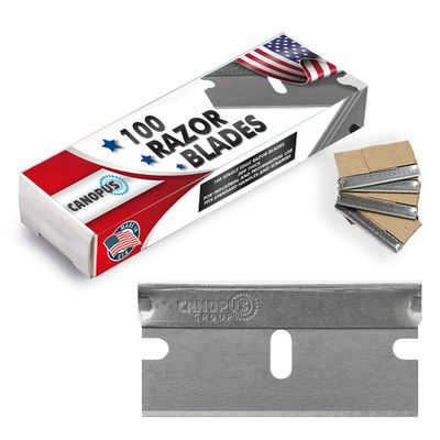 CANOPUS Single Edge Industrial Razor Blades, 100% Made in USA, Heavy Duty Straight Edge Razors, Box &amp; Carton Cutter Replacement Blades, Glass &amp; Paint Scraper Razor Blades (Box of 100)
