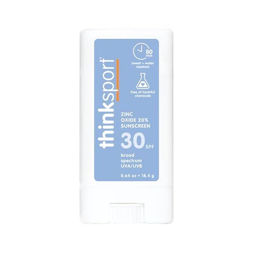 Thinksport SPF 30 Face &amp; Body Mineral Sunscreen Stick - Safe, Natural, Water Resistant Sun Cream - Vegan, Reef Friendly UVA/UVB Sun Protection for Sports &amp; Active Use, 0.64oz