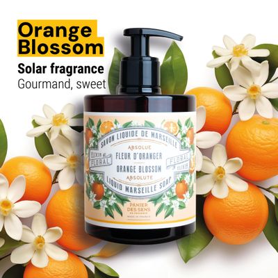 Panier des Sens - Liquid Hand Soap - Orange Blossom Hand Wash - French Marseille Moisturizing Hand Soap with Coconut Oil - Refillable Kitchen &amp; Bathroom Hand Soap - 96% Natural Ingredients -16.9 Fl.oz