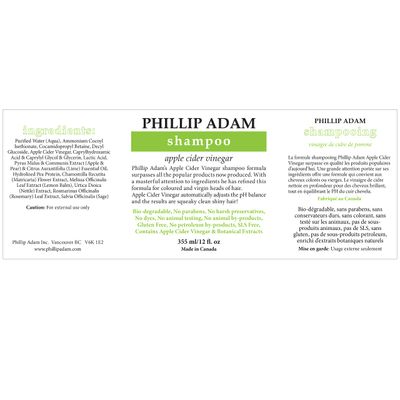 Phillip Adam Apple Cider Vinegar Shampoo for Shiny Hair - Sulfate Free and Paraben Free - Original Green Apple Scent - 12 Ounce