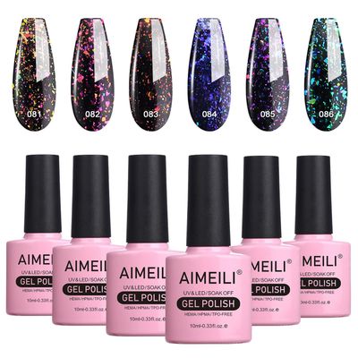 AIMEILI Galaxy Paranoid Collection Soak Off Clear Glitter Gel Nail Polish Color for Christmas Gift Set Of 6pcs X 10ml - Kit Set 18