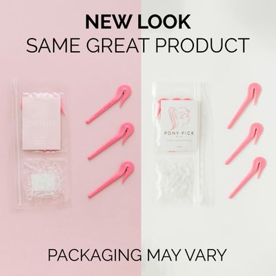THE PONY PICK Hair Elastic Rubber Bands Cutter Tool - Easy To Use, Pain Free, No Hair Damage - Ponytail Cutter Tool for Kids & Toddlers (3 Packs of Pony Pick & 50 Clear Hair Elastics)