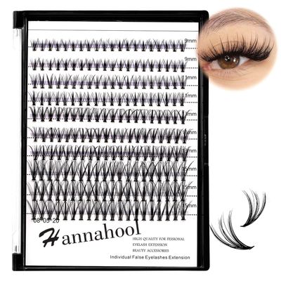Hannahool 200Pcs 20Roots Individual False Lashes Mixed 8-10-12-14mm/9-11-13-15mm/10-12-14-16mm/16-18mm/18-20mm 0.07 Thickness Natural Cluster Lashes Makeup Volume Eye Lashes Extensions (9-11-13-15mm)
