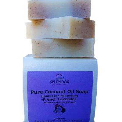 Splendor French Lavender - Natural Coconut Oil Face &amp; Body Bar Soap. Handmade, Vegan, Moisturizing for Eczema, Psoriasis and Dry Sensitive Skin.