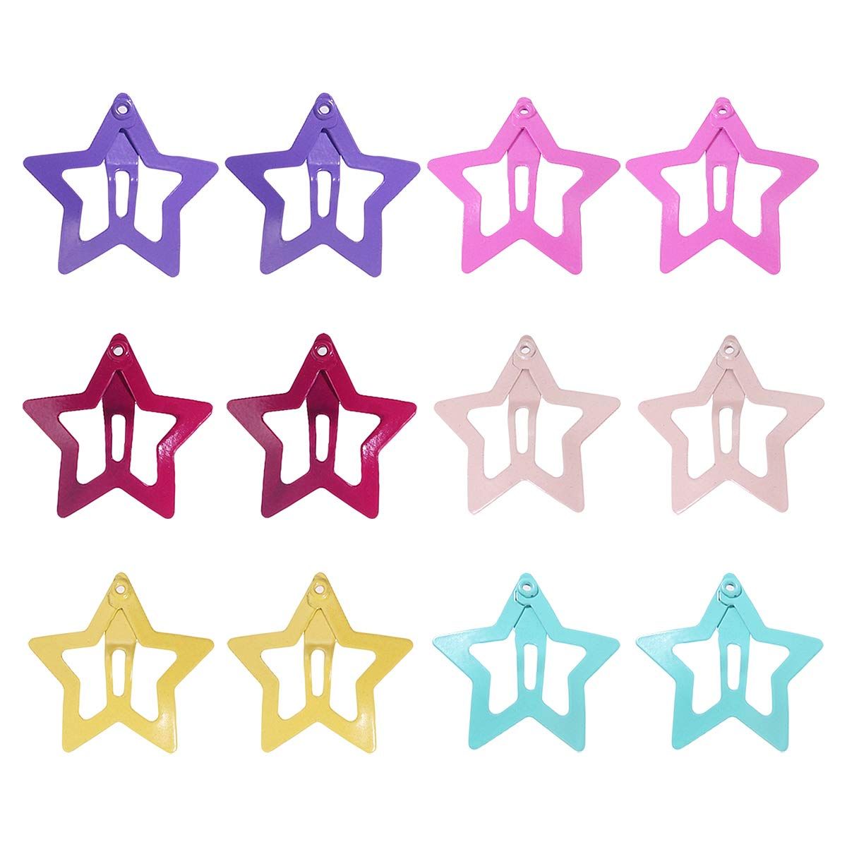 12Pcs Lovely Metal Hair Snap Clips Fashion Stars Barrettes Hair Accessories for Girls Woman