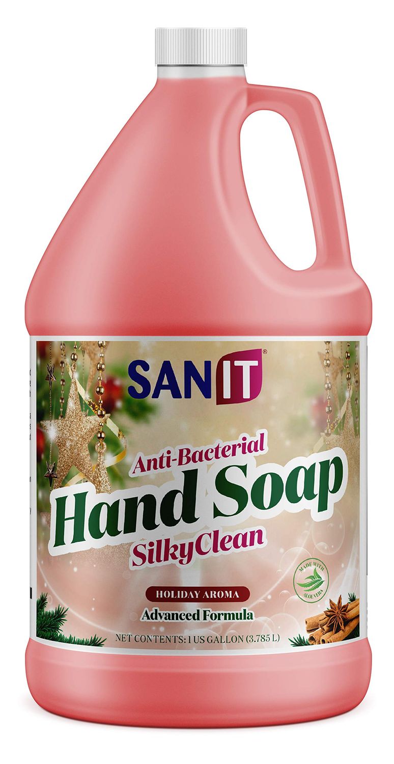 Sanit Silky Clean Antibacterial Liquid Hand Soap Refill - Advanced Formula with Coconut Oil and Aloe Vera - All Natural Moisturizing Hand Wash - Made in USA, Holiday Aroma, 1 Gallon