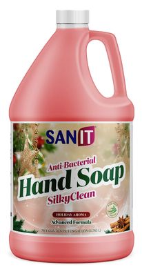 Sanit Silky Clean Antibacterial Liquid Hand Soap Refill - Advanced Formula with Coconut Oil and Aloe Vera - All Natural Moisturizing Hand Wash - Made in USA, Holiday Aroma, 1 Gallon