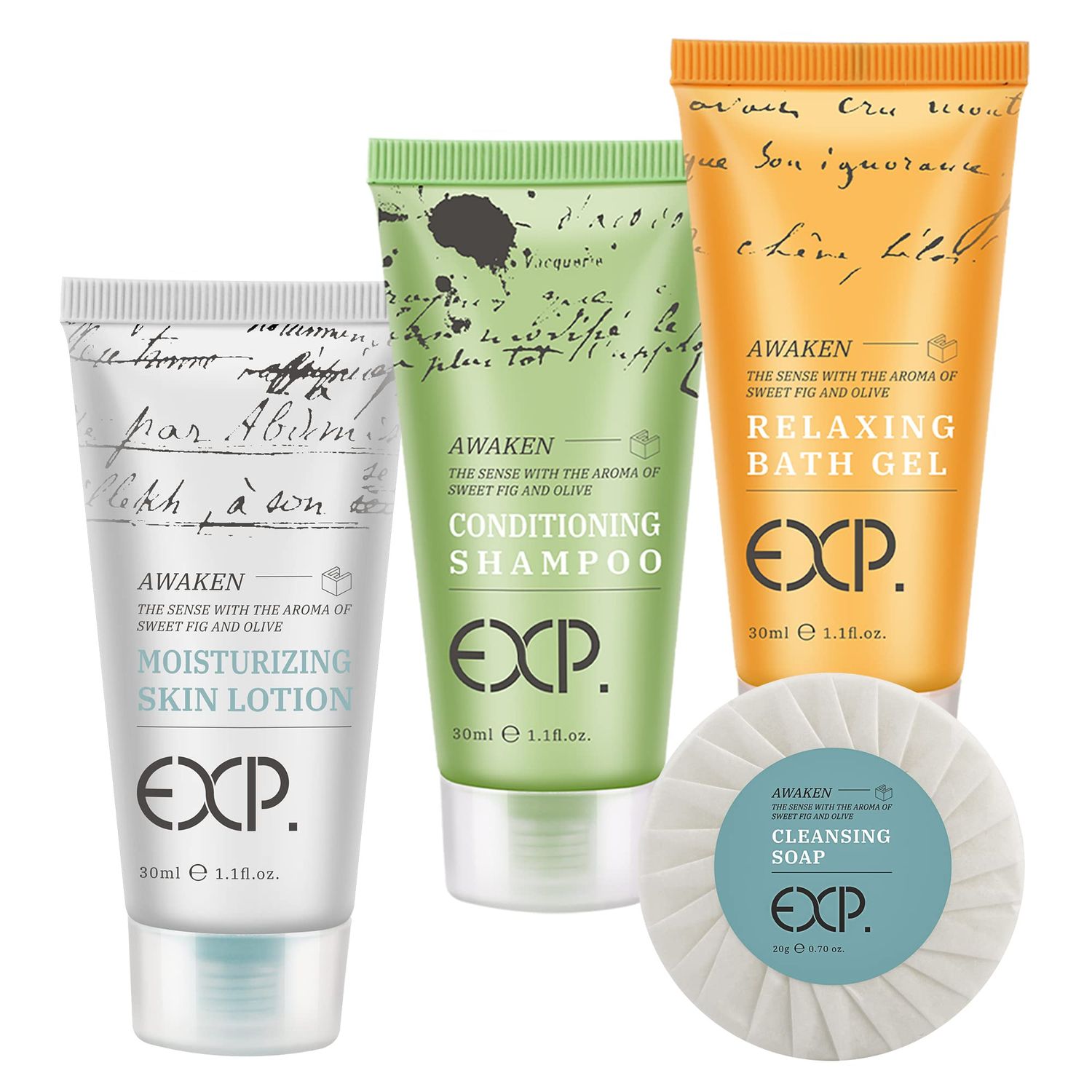 OPPEAL EXP Series| 200 PK 1 oz Hotel Size Amenities Bulk | 50 Sets Each Contains Shampoo &amp; Conditioner 2 in 1, Body Wash, Body Lotion and Soap Bar | Ideal Size for Hotel/AirBnB/VRBO/Vacation Rental