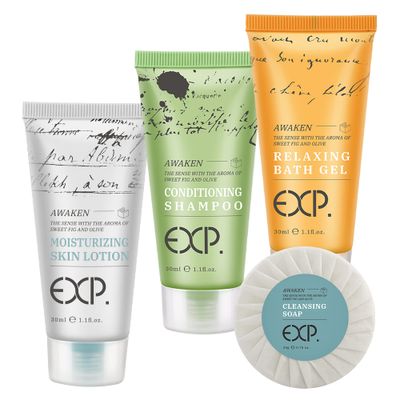 OPPEAL EXP Series| 200 PK 1 oz Hotel Size Amenities Bulk | 50 Sets Each Contains Shampoo &amp; Conditioner 2 in 1, Body Wash, Body Lotion and Soap Bar | Ideal Size for Hotel/AirBnB/VRBO/Vacation Rental