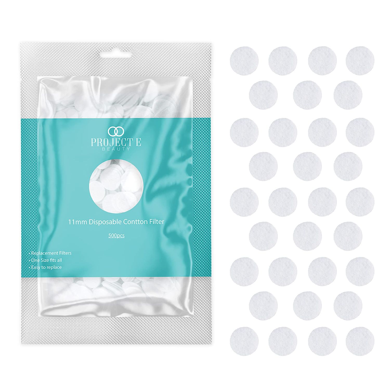 1000pcs Cotton Filter (11mm) by Project E Beauty | Microdermabrasion Replacement Filters | Round Filtering Pads | Facial Vacuum Filters Accessories | Vacuum Peeling | Blackhead Removal | White