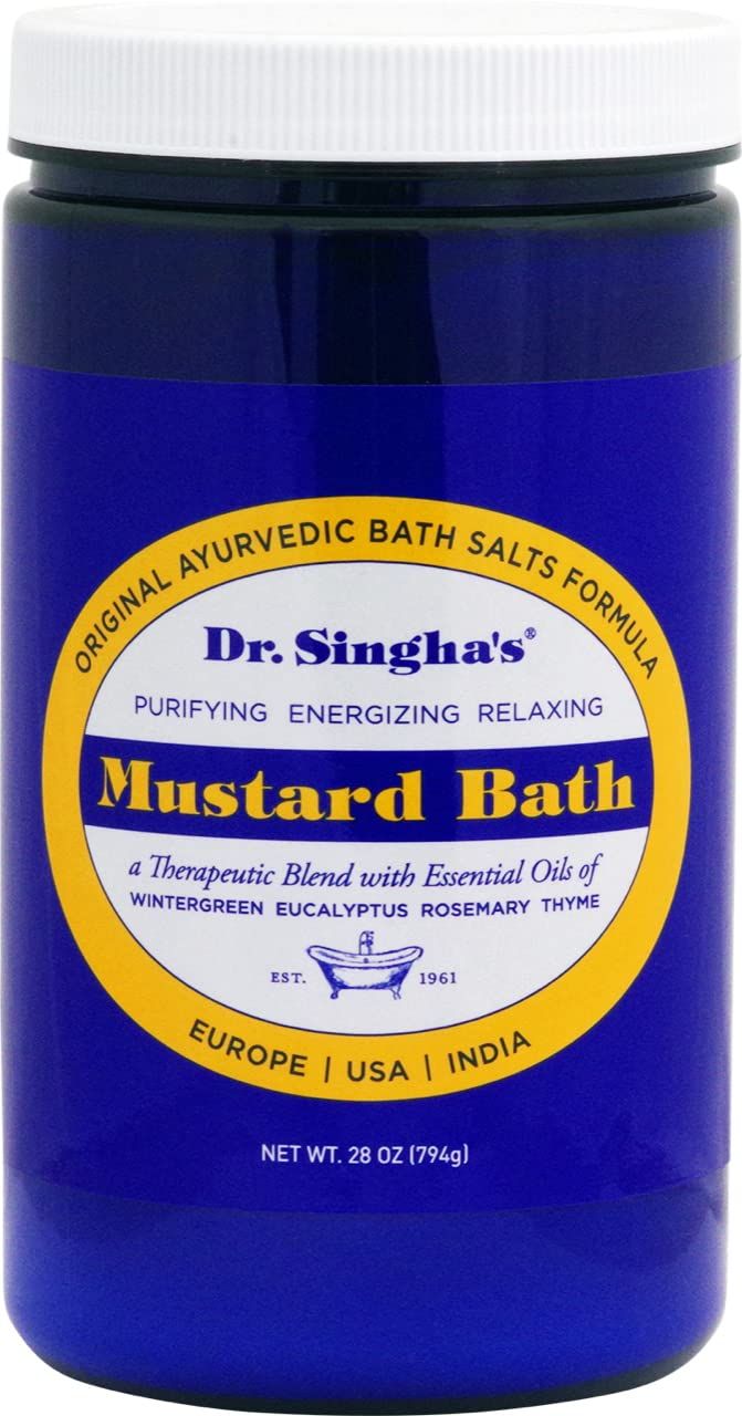 Dr. Singha&#39;s Mustard Bath Salts - 28 oz Herbal &amp; Essential Oil Blend for Detoxifying Bath Soak, Toxin Elimination, Sore Muscles, Stress Relief, Restless Nights - Made in The USA