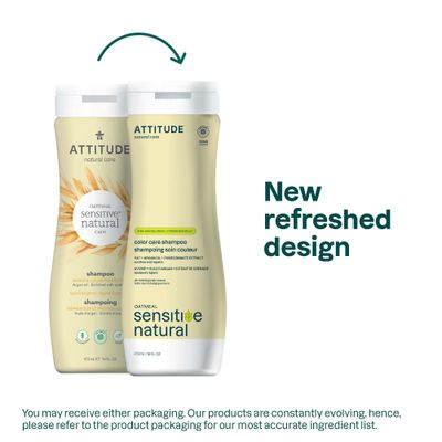 ATTITUDE Hair Shampoo for Sensitive Dry Scalp, EWG Verified, Soothing Oat, Protects Color, Naturally Derived Ingredients, Vegan and Plant-Based, Color Care, Argan Oil, 16 Fl Oz