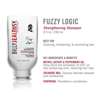 Billy Jealousy Fuzzy Logic Strengthening Mens Shampoo, Adds Volume, Prevents Hair Loss, Promotes Circulation & Healthy Growth, Peppermint Scent, 8 Fl Oz
