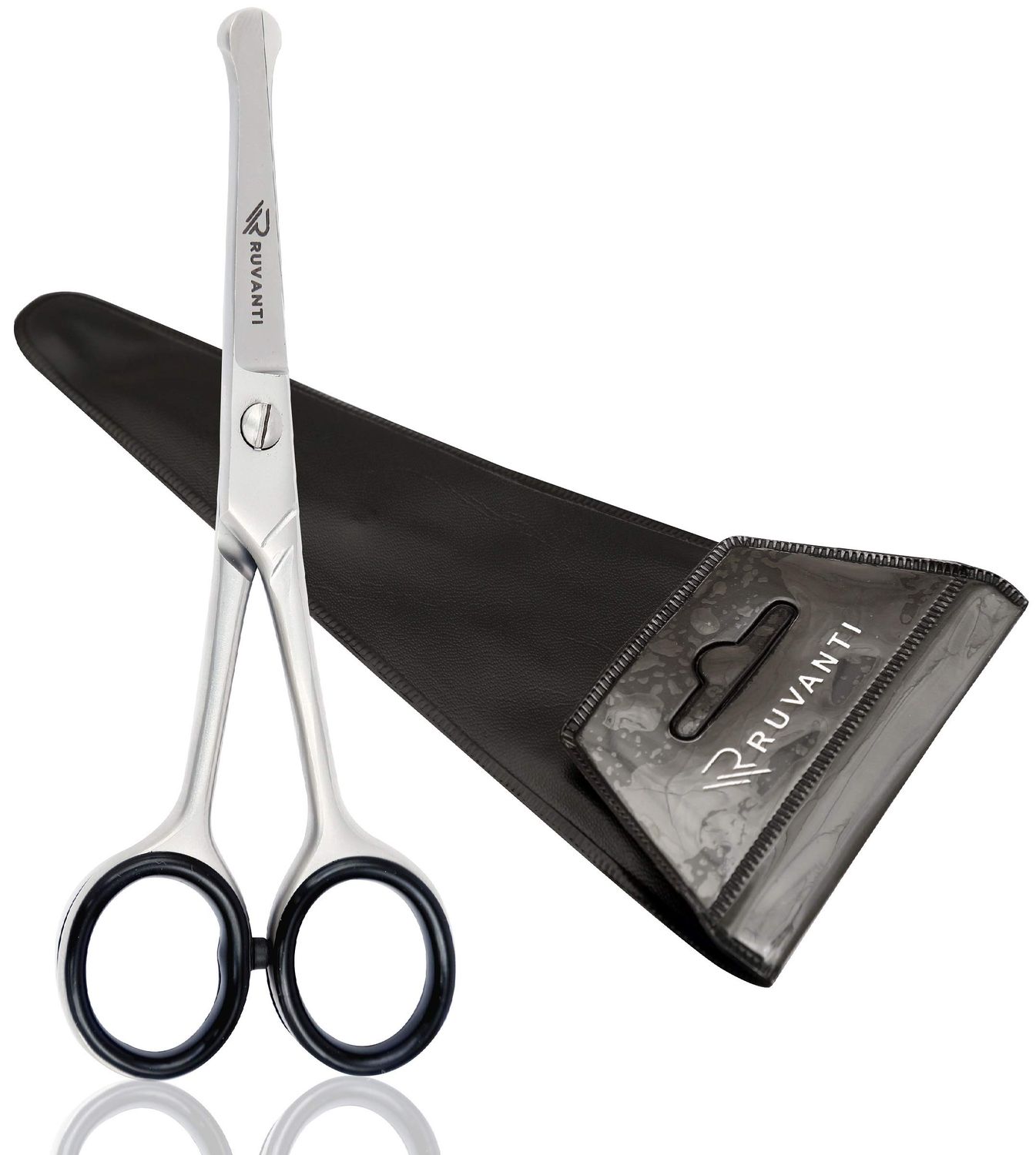 RUVANTI Round Headed Nose Hair Scissors/Safety Scissors for Kids &amp; Infants 5.2&quot; Stainless Steel Baby Scissors/Baby Nail Scissors.Facial Hair Scissors/Beard Trimming Scissor/Mustache Scissor.