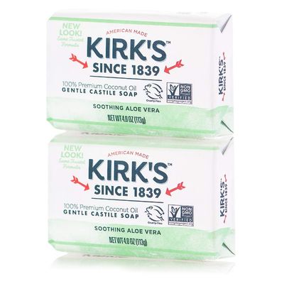 Kirk&#39;s Original Coco Castile Bar Soap Soothing Aloe Vera 4 Ounces (Pack of 2)