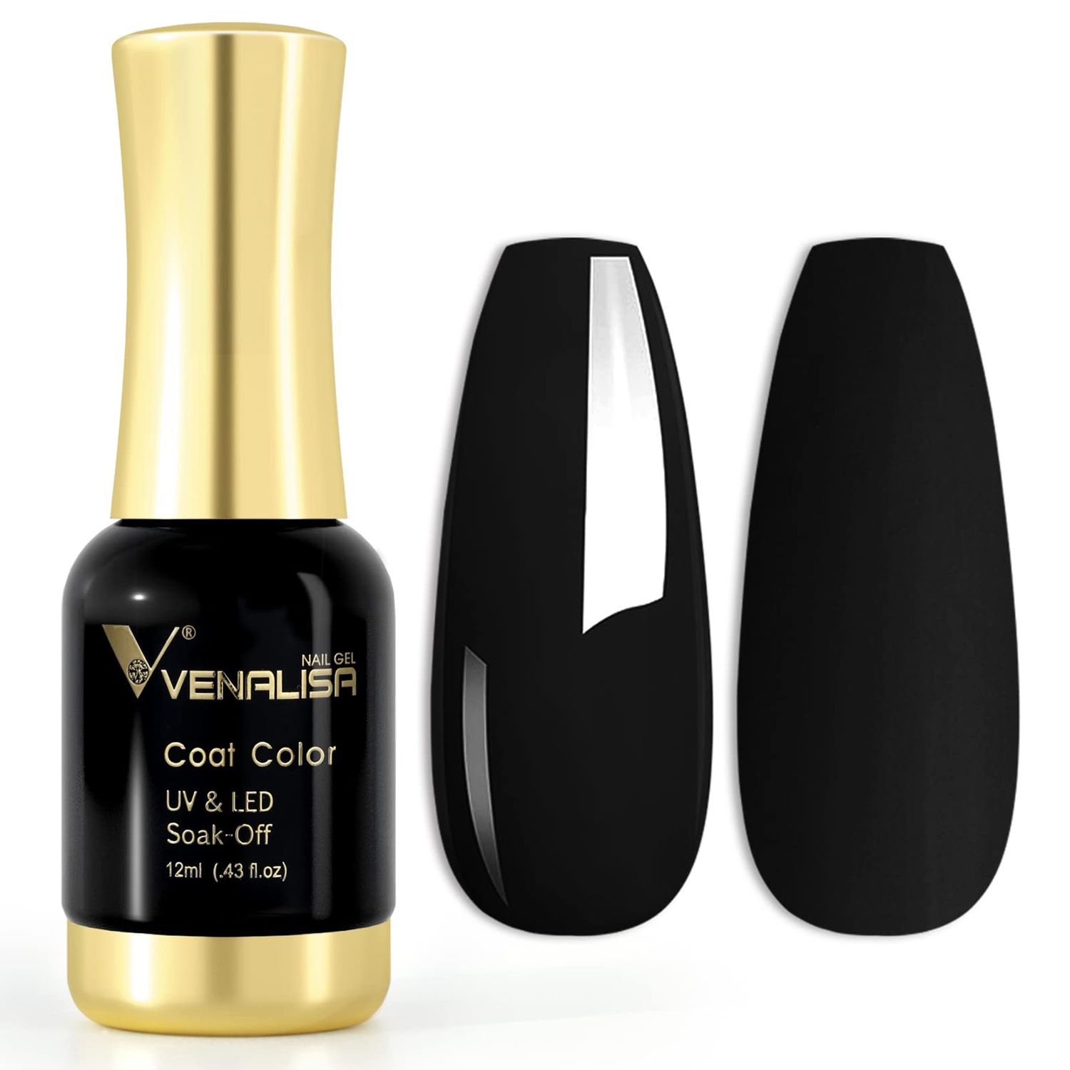 VENALISA Gel Nail Polish, 12ml Black Color Soak Off UV LED Nail Gel Polish Nail Art Starter Manicure Salon DIY at Home, 0.43 OZ