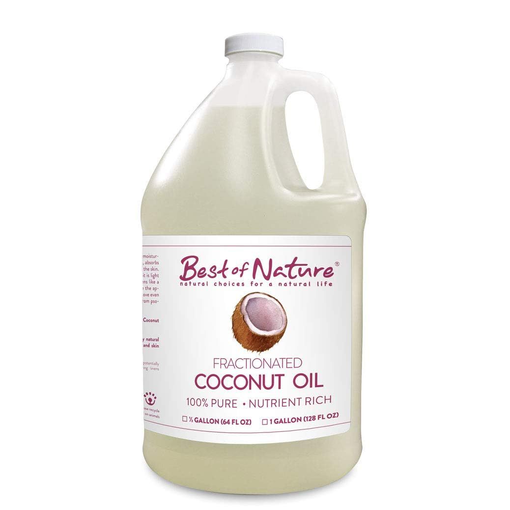 Best of Nature 100% Pure Fractionated Coconut Oil - Liquid MCT Massage &amp; Body Oil, Unscented Moisturizer for Hair, Skin, Face, Aromatherapy Carrier for Essential Oils, Half Gallon (64 fl oz)