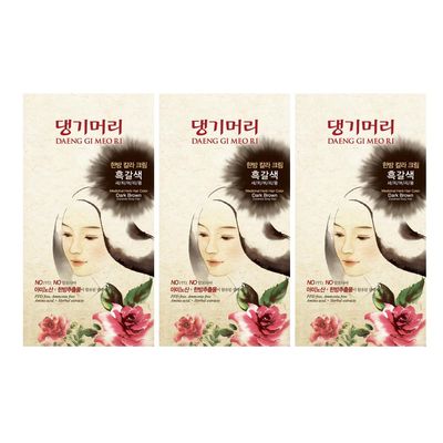 Daeng Gi Meo Ri - Korean Herbal Hair Dye Color Cream [Dark Brown] (3 PACK) - PPD-Free Gray Coverage, Hair Protection, High-Keratin Formula, 5 Oz