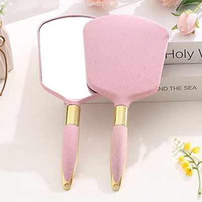 XPXKJ Handheld Mirror with Handle, for Vanity Makeup Home Salon Travel Use (Pink, Square)