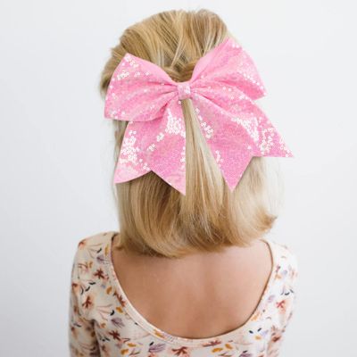 Oaoleer 12PCS 7" Large Glitter Cheer Hair Bows Ponytail Holder Elastic Band Handmade for Cheerleading Teen Girls College Sports (Sequin Mixed-color 12PCS)
