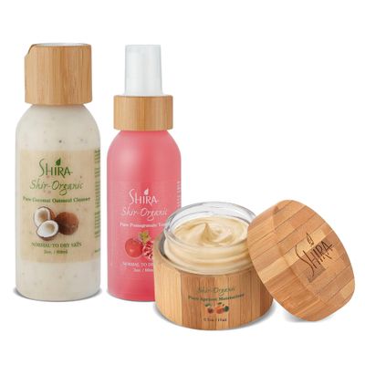 Shira Shir-Organic Trio for Normal to Dry Skin - Coconut Oatmeal Cleanser(89ml), Pomegranate Toner(89ml) &amp; Apricot Moisturizer(15ml)