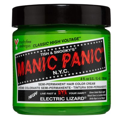 MANIC PANIC Electric Lizard Green Hair Dye - Classic High Voltage - Semi Permanent Bright Neon Green Hair Dye With Lime Green Hues - Glows in Blacklight - Vegan, PPD And Ammonia Free (4oz)