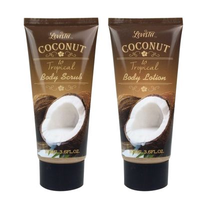 Valentines Day Spa Gift Baskets Bath and Body Set Refreshing Coconut Fragrance Lovestee - Bath and Body Gift Set Includes Shower Gel Body Lotion Body Scrub Body Butter Bath Salt and Loofah Scrubbed