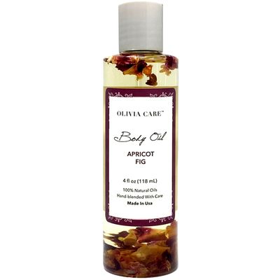 Olivia Care Body Oil Apricot Fig Vegan &amp; Natural Moisturizing - Infused with VITAMIN E, K &amp; Omega Fatty Acids - Refreshing Fragrance - Reduce Dry Skin, Anti-Aging Properties (Apricot Fig)