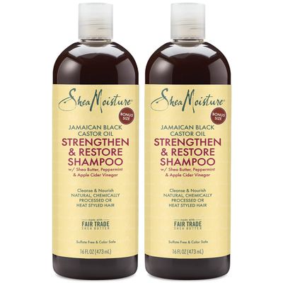 SheaMoisture Jamaican Black Castor Oil Strengthen &amp; Restore Shampoo, Shea Butter, Peppermint &amp; Apple Cider Vinegar, Sulfate Free, Chemically Processed Hair, Family Size (2 Pack -16 Fl Oz Ea)
