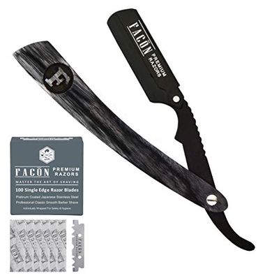 100 BLADES + Facn Professional Wooden Straight Edge Barber Razor - Salon Quality Cut Throat Shavette