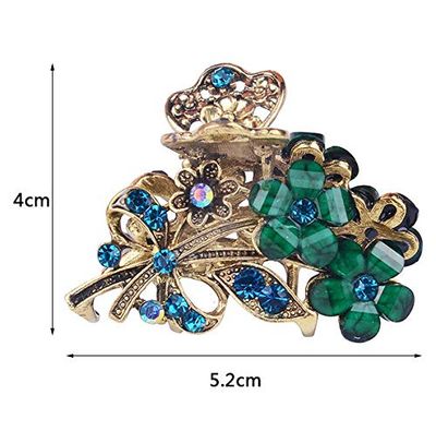 Numblartd 4 Pcs Vintage Flowers Medium Size Fancy Hair Claw Jaw Clips Pins with Rhinestone - Women Chic Metal Alloy Hair Clamp Hair Updo Grip Hair Accessories for Medium Hair