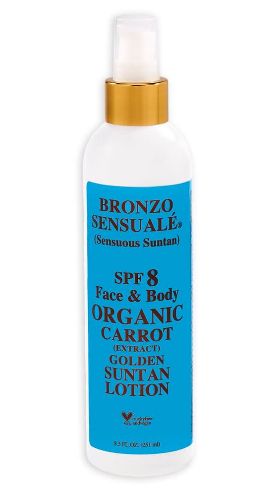 Bronzo Sensuale SPF Sunscreen Deep Golden Tanning Organic Carrot Lotions 8.5 Ounces (SPF 8 Lotion)