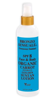 Bronzo Sensuale SPF Sunscreen Deep Golden Tanning Organic Carrot Lotions 8.5 Ounces (SPF 8 Lotion)