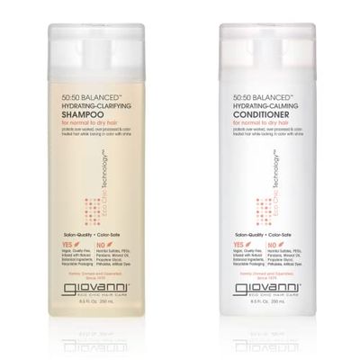 Giovanni 50:50 Balanced Shampoo and Conditioner Set - Clarifying Shampoo for Women &amp; Men, Cleansing for Damaged, Frizzy Hair, Moisturizing Conditioner for Soft, Smooth Hair - 8.5 Fl Oz Each (1 Set)