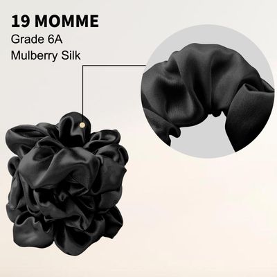ZIMASILK 100% Mulberry Silk Hair Scrunchies, Best For Women And Girls Hair 19 Momme Elastic Hair Bands for Ponytail Holder Gentle And No hurt (3 Pack, Black)