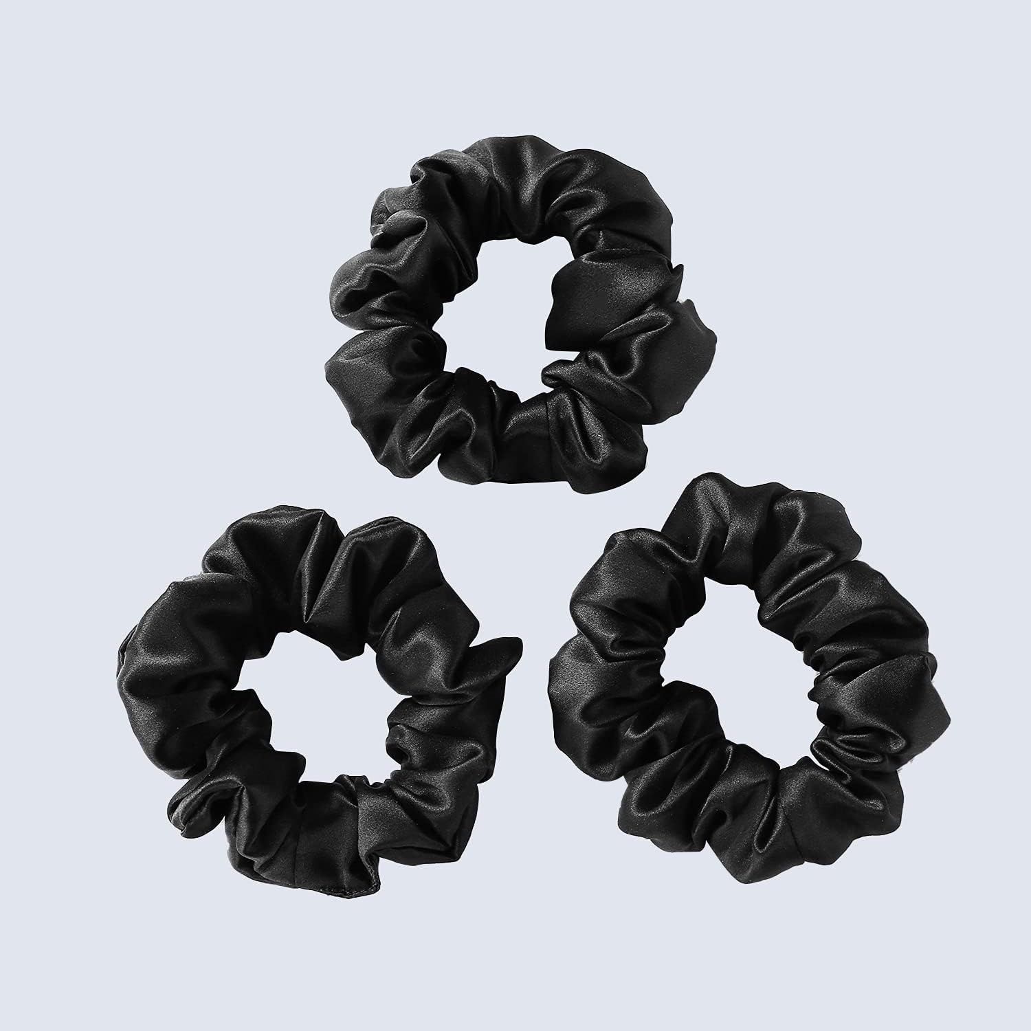 ZIMASILK 100% Mulberry Silk Hair Scrunchies, Best For Women And Girls Hair 19 Momme Elastic Hair Bands for Ponytail Holder Gentle And No hurt (3 Pack, Black)