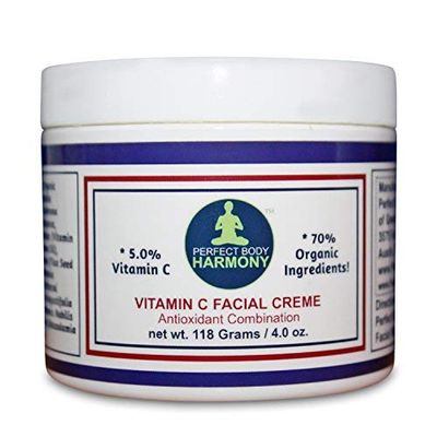 Vitamin C Facial Creme. Facial Cream with Natural Ingredients Including 5% Vitamin C and 70% Organic (Organic Aloe, Sunflower, Coconut, Cocoa, Jojoba, Primrose, Rosehip Seed, Gotu Kola, Dandelion)