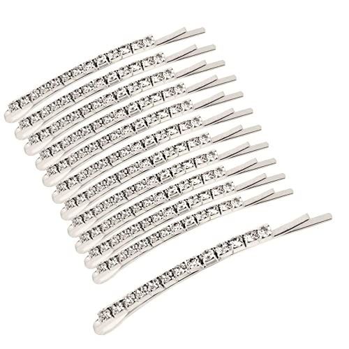 12 Pieces Rhinestone Bobby Pins, Silver Metal Hair Clips Diamond Bobby Pins Crystal Hair Pin for Prom Bridal Wedding Hair Accessories Gift Stocking Stuffers for Women Girls
