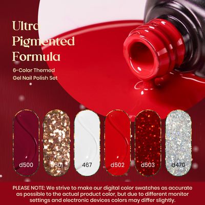 Beetles Red Gel Nail Polish, 6Pcs Candy Cane Gel Polish Glitter Burgundy Red Sparkle Gel Nail Kit White Silver Holiday Nail Gel, Soak off U v Nail Art Design Valentine's Day Gift for Women