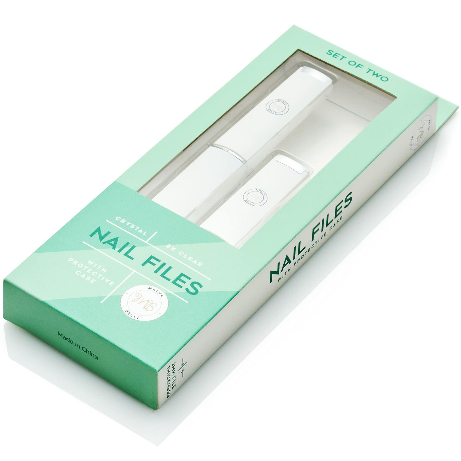 Malva Belle Best Crystal Glass Nail File for Women - Nail File &amp; Travel Case - Nail File Set - Heavy Duty Nail File for Natural Nails, Gel - Professional Nail Shaper - Nail Essentials - White 3mm